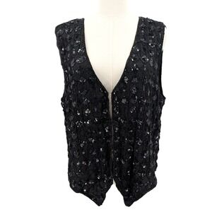 Vintage 80s Sweet Sue Sequin Beaded Silk Vest Top Plus Sz 20 Glam Rock Party